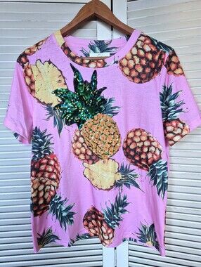 JCL Paris Women's Pink Pineapple Sequin Tee Size M/L